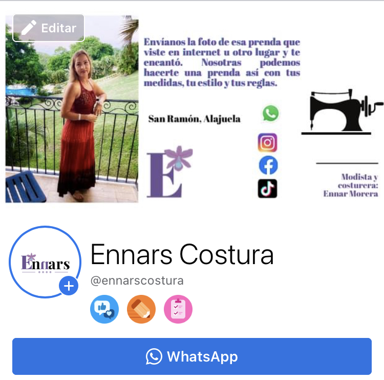 Página de Facebook de costurera en San Ramón de Alajuela Costa Rica