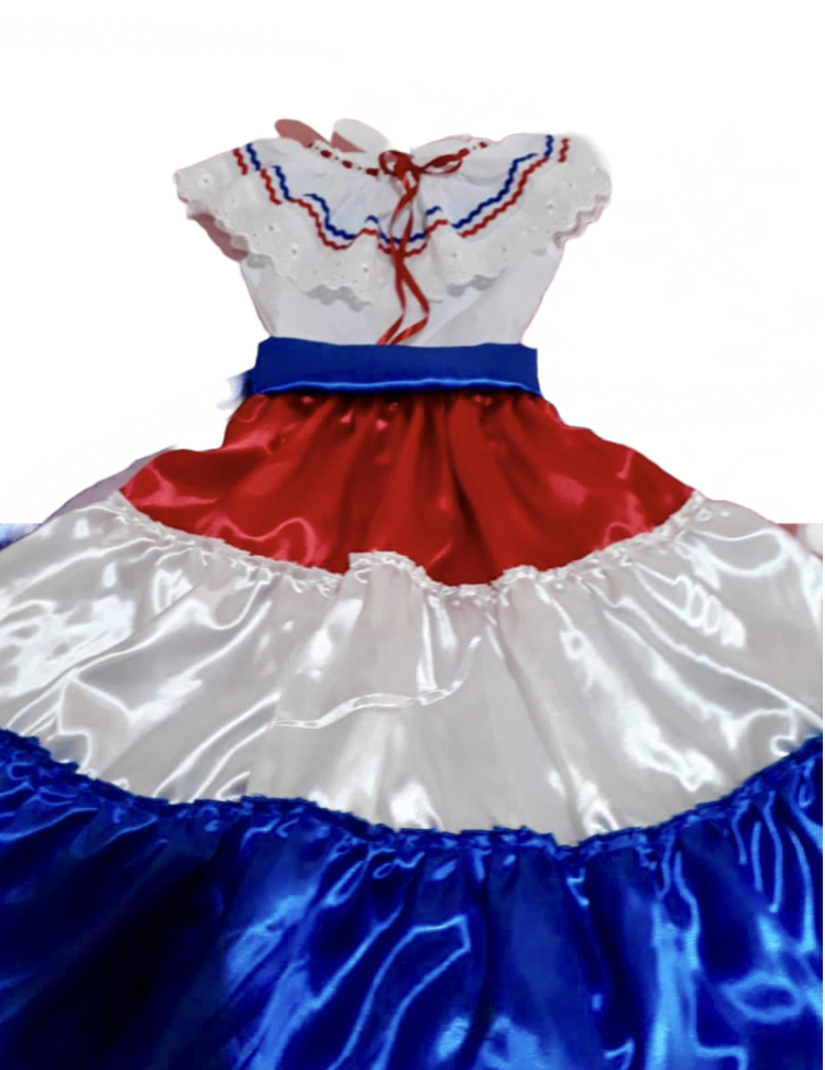 Vestido típico de niña Costa Rica de blusa blanca