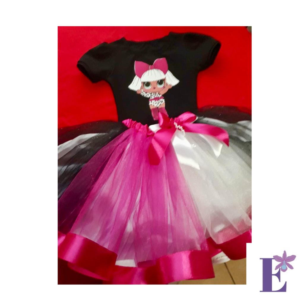 Vestido tutu de niña color fucsia y negro con lazo