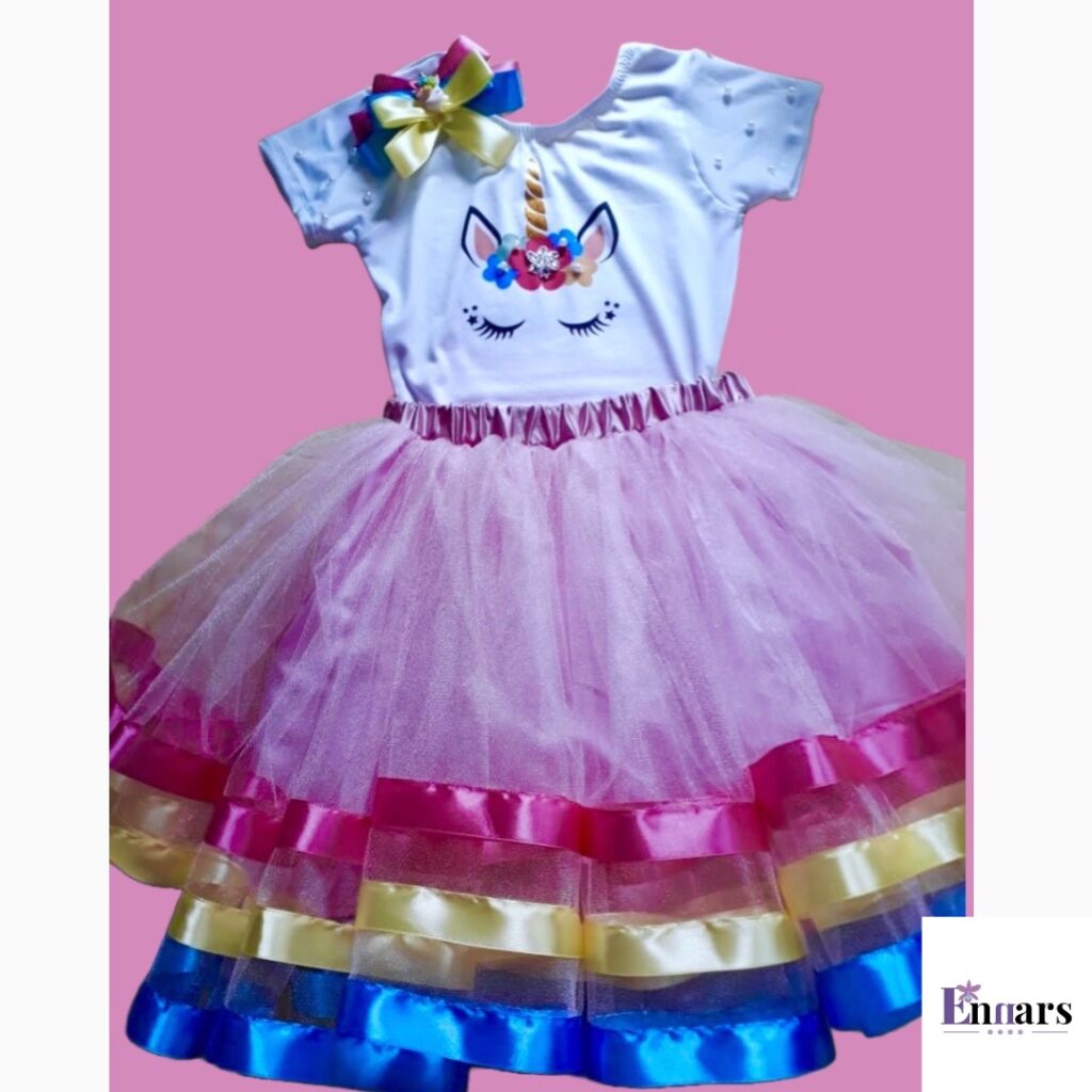 Vestido tutu de unicornio rosado y blanco para niña