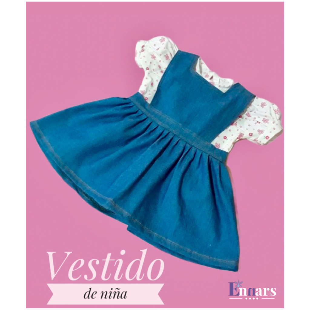 Vestido corto de mezclilla para niña con blusa blanca por dentro